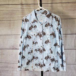 Womens Western Shirt Bucking Bronc Cowboy XL Blue Long Sleeve